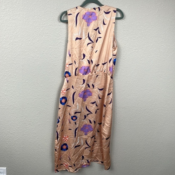 NWT Bonheur d'Amour Floral Wrap Dress Beige Tan Spring Sz L - Picture 4 of 11